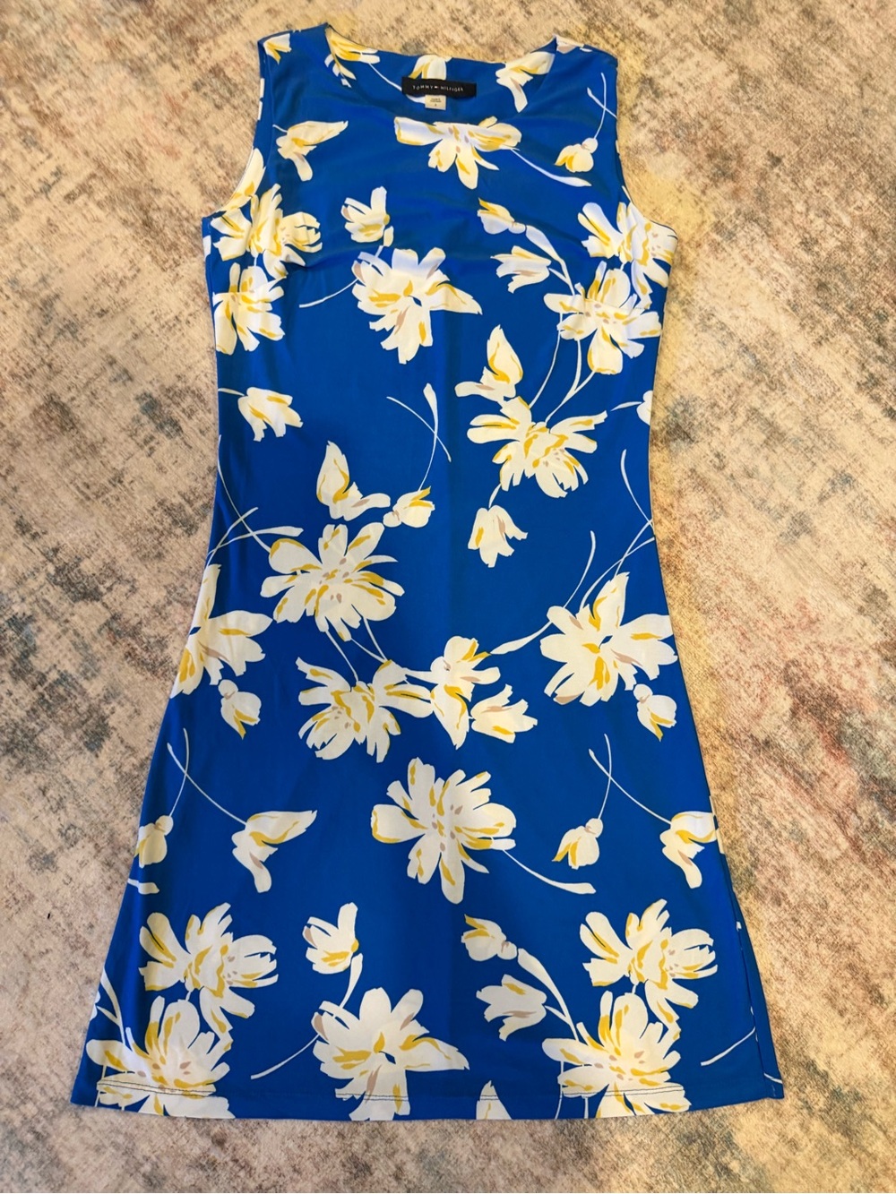 Tommy Hilfiger Royal Blue Floral Sleeveless Dress with Yellow & White Flowers